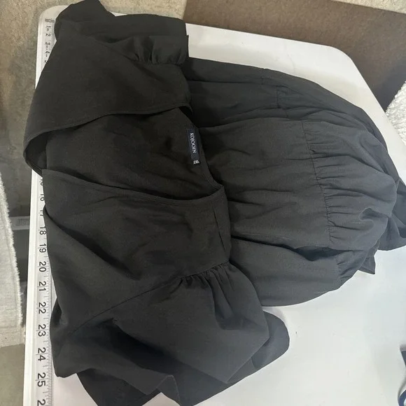 Womens Black Midi Dress 2XL Empire Waist Tiered Flowy Boho Flutter Sleeve V Neck - Picture 6 of 9